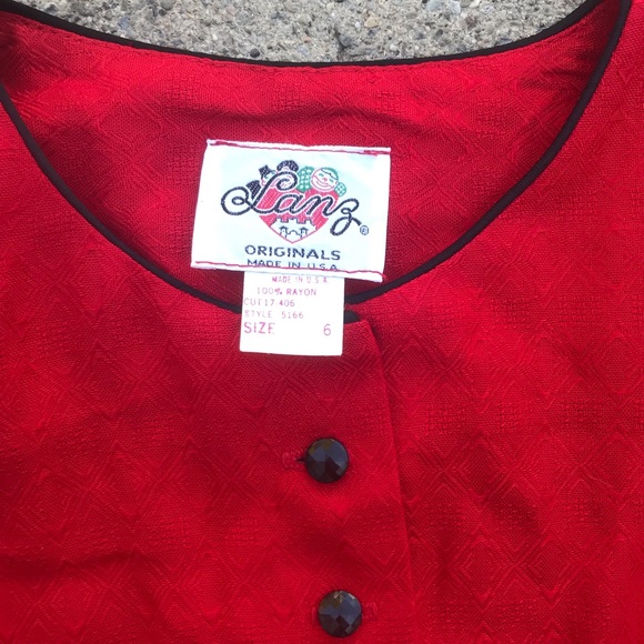 Vtg Lanz Red Long Sleeve Dress - Picture 3 of 8